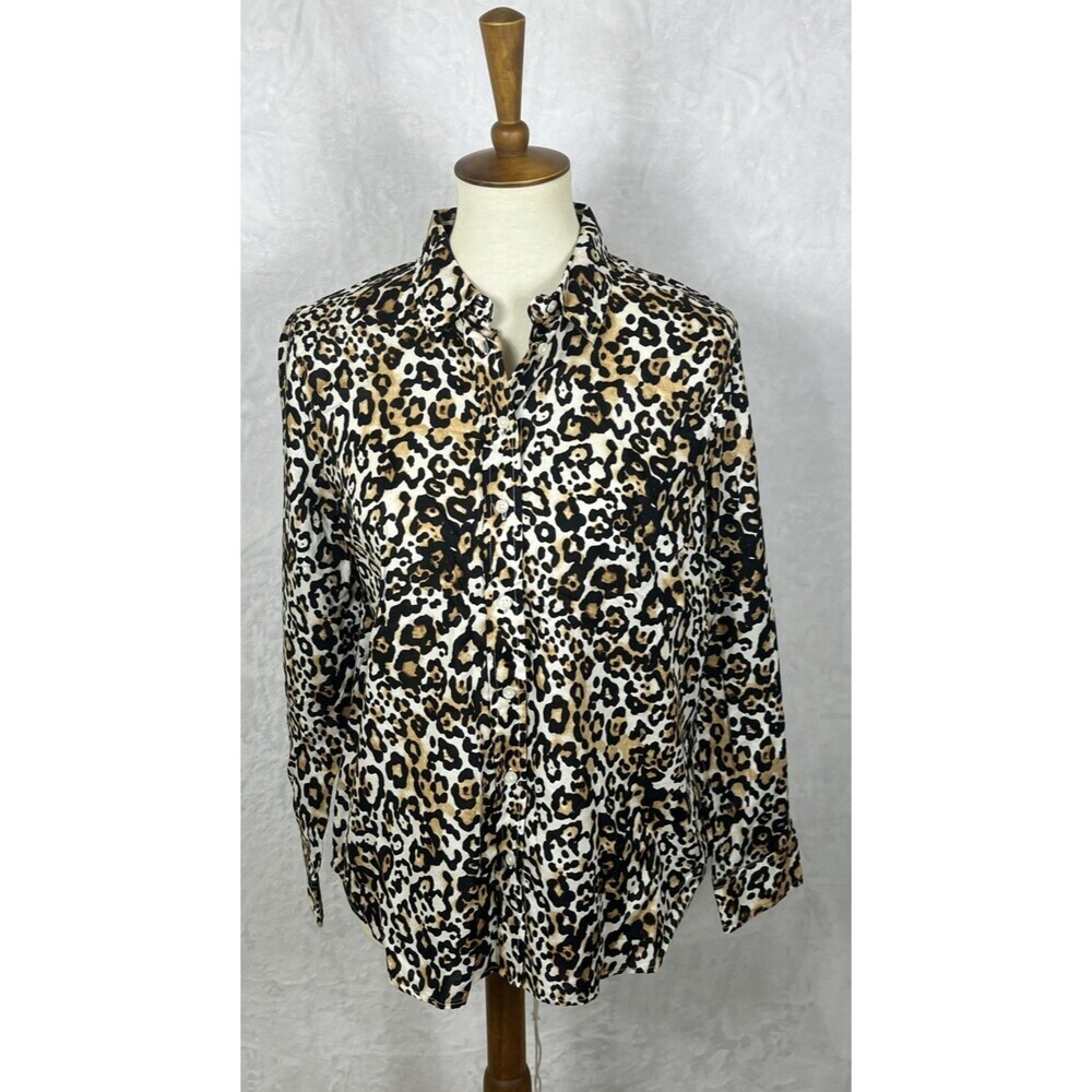 Talbots Women's Animal Print Blouse Cheetah Multicolored Size Large Petite LP